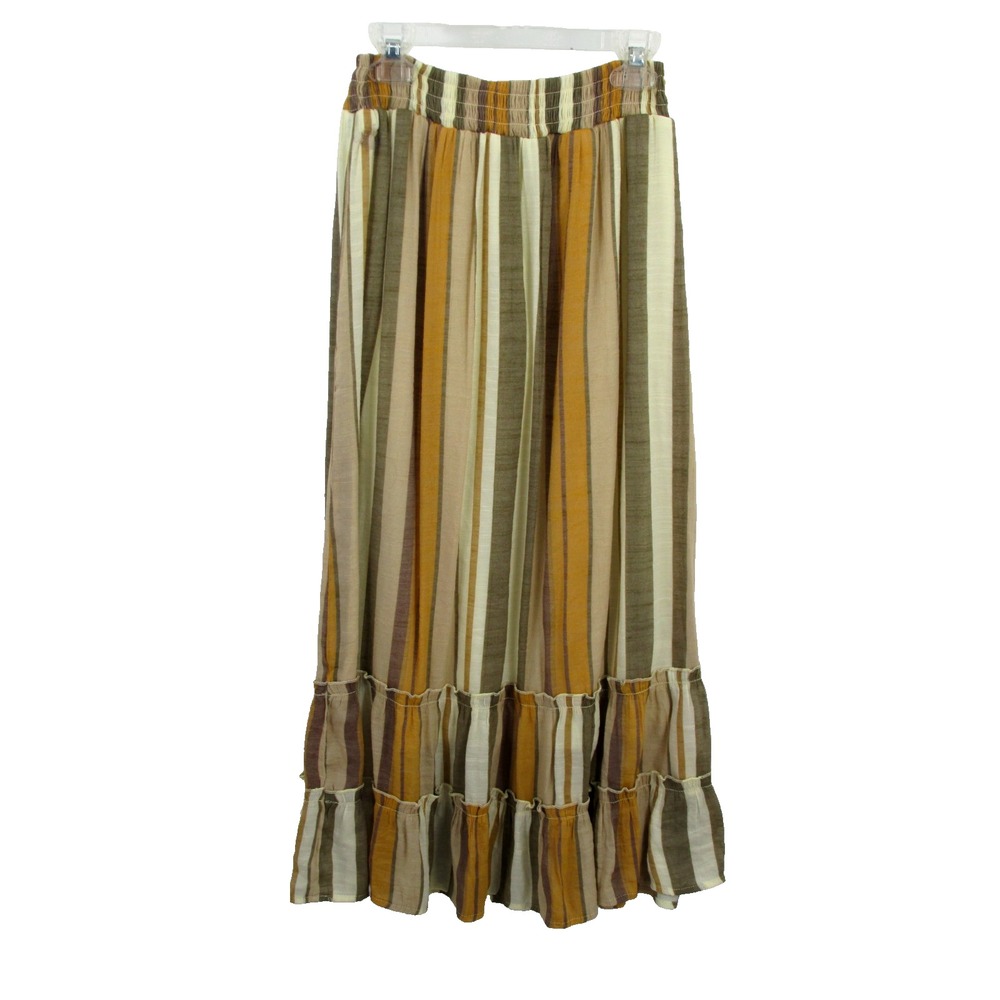 MLLE GABRIELLE Maxi Peasant Skirt Small Striped Boho Tiered Elastic Waist Skirt